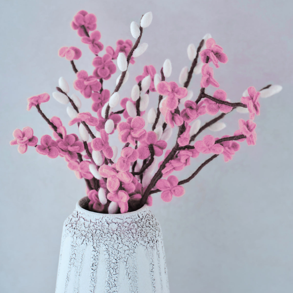 Pink and White Felt Blossom Foliage Stems
