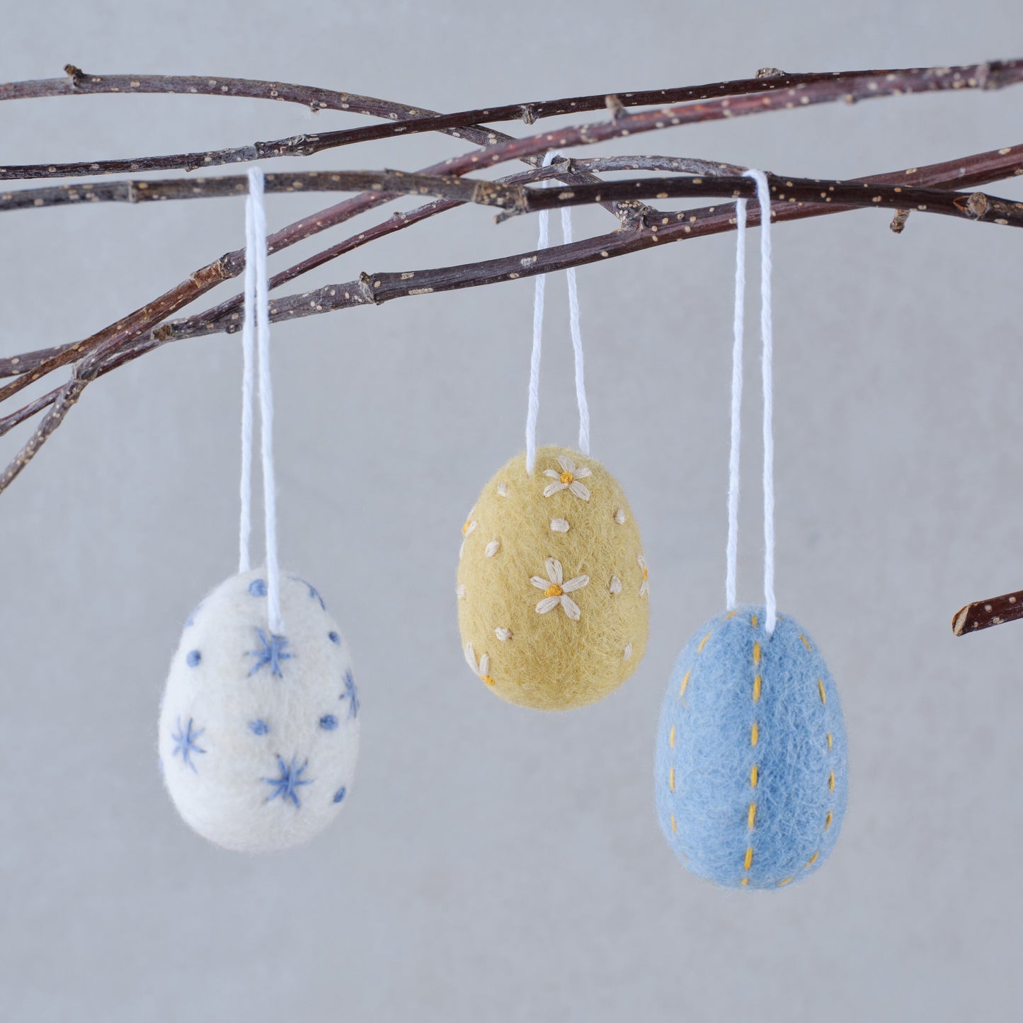 Felt Embroidered Easter Egg Tree Decorations (3pk)