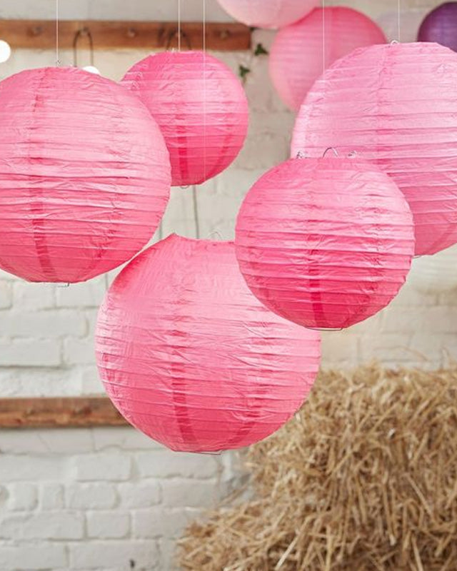 Boho Wedding Hot Pink Paper Lanterns - 30cm & 20.5cm