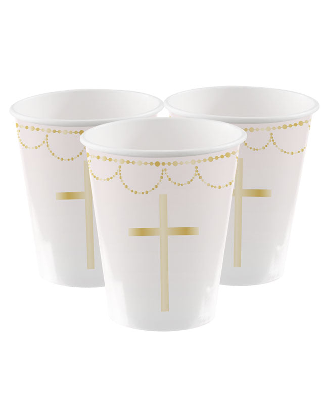 Pink Botanical Cross Paper Cups - 237ml (8pk) – product image 1