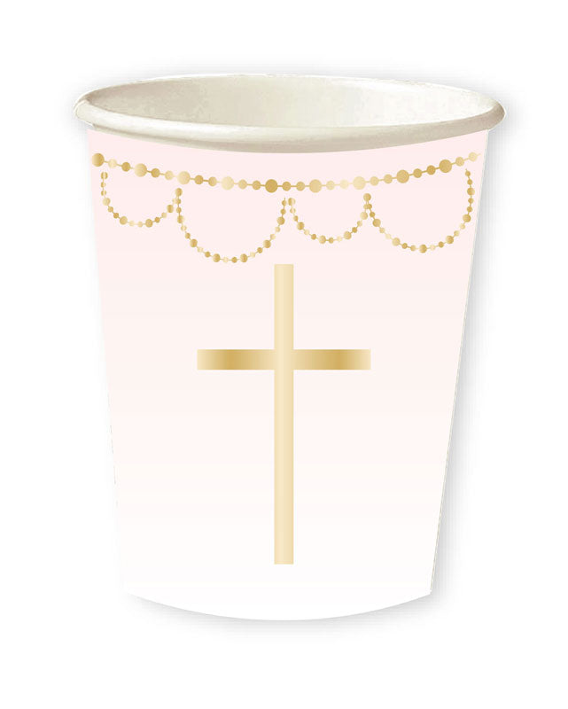 Pink Botanical Cross Paper Cups - 237ml (8pk) – product image 2