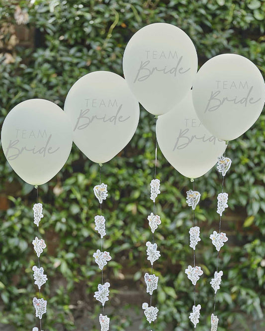 Bridal Bloom 'Team Bride' Balloons with Floral Tails - 12" Latex (5pk)