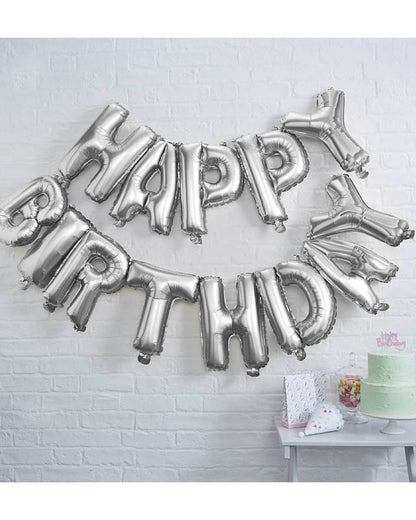 Silver Happy Birthday Balloon Bunting