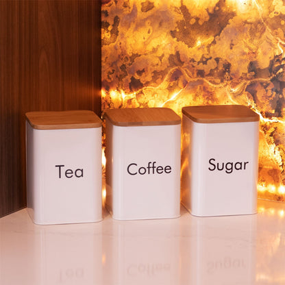 Kitchen Canister Set in Cream with Bamboo Lids - 3 Piece | M&W	