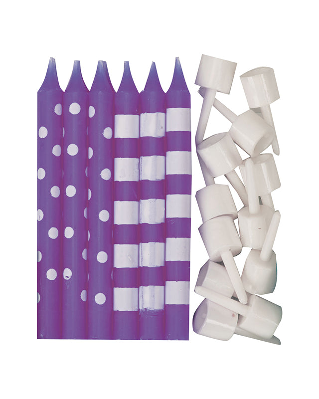 New Purple Dots & Stripe Candle (12pk)