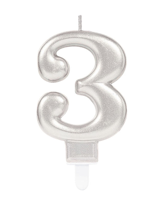 Silver Number 3 Candle - 7.5cm