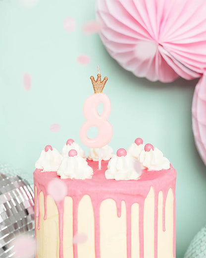 Light Pink Number 8 Candle with Crown - 9.5cm