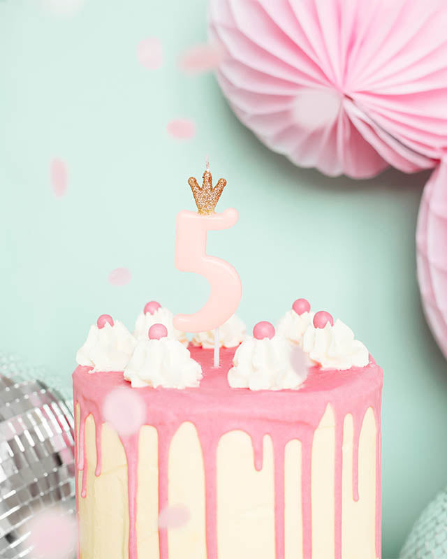 Light Pink Number 5 Candle with Crown - 9.5cm