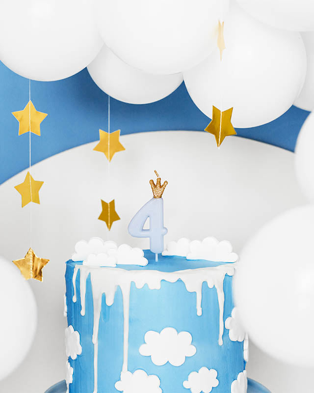 Light Blue Number 4 Candle with Crown - 9.5cm