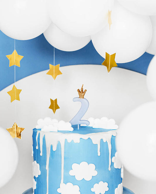 Light Blue Number 2 Candle with Crown - 9.5cm
