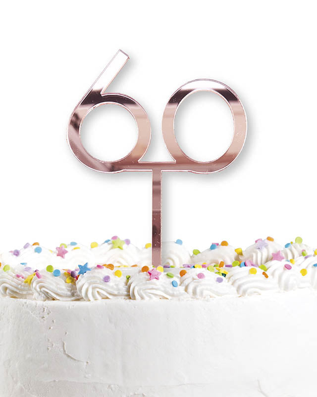 60th Rose Gold Acrylic Cake Topper - 10cmx18cm