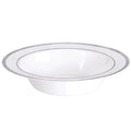 Premium Plastic Bowls - 340ml White with Silver Trim (10pk)