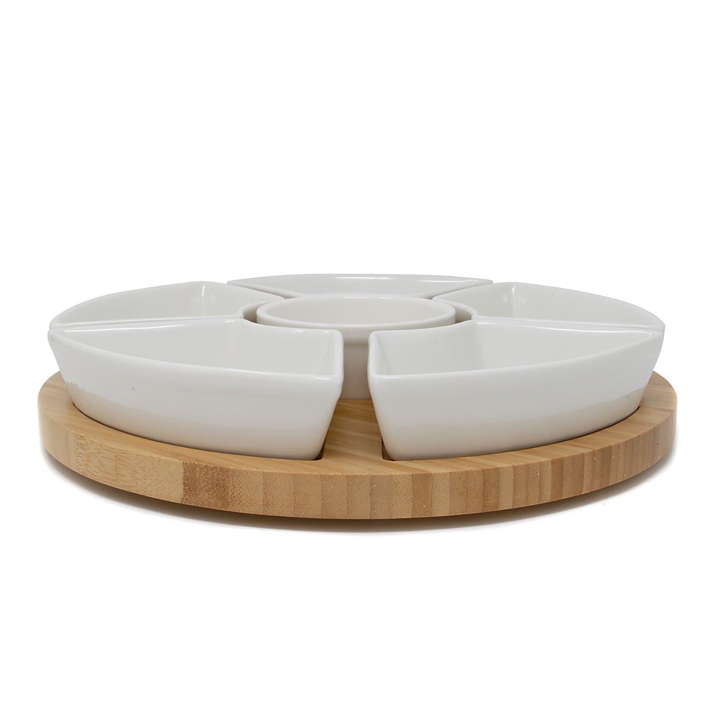 Lazy Susan Bamboo Rotating Dip Set & Ceramic Dishes | M&W	