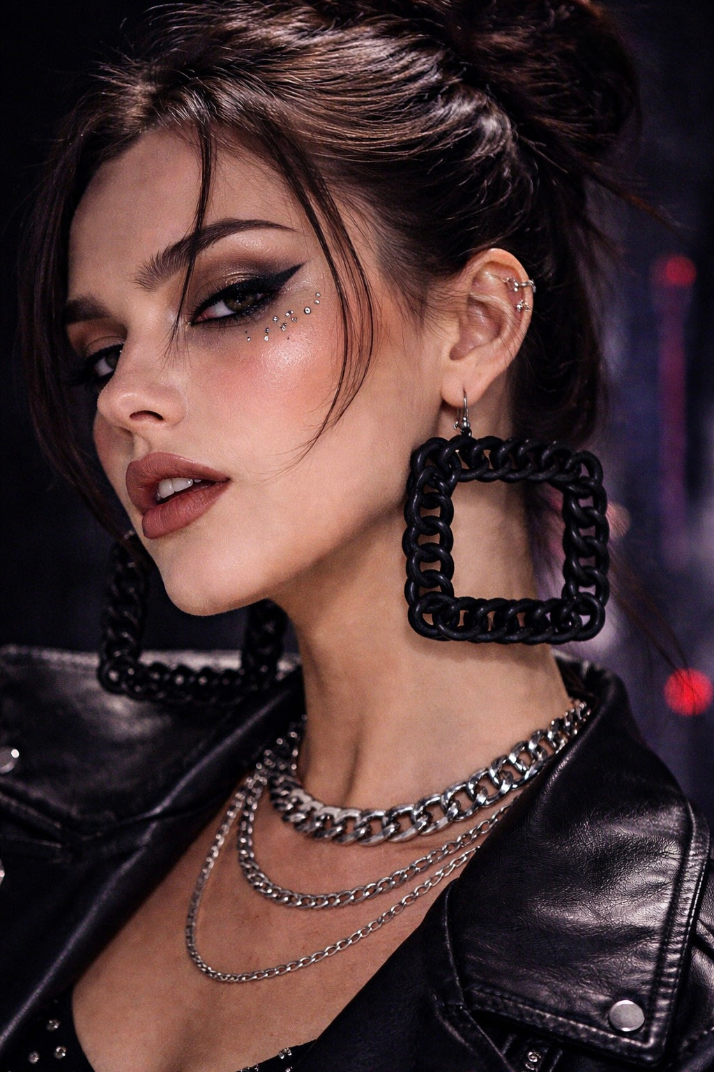 Black Chunky Chain Hoop Earrings