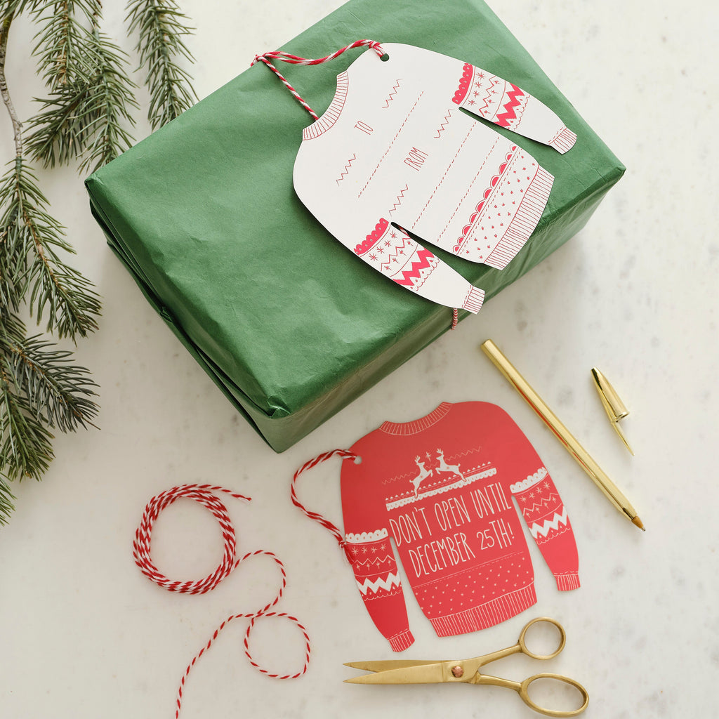 Red and White Festive Giant Jumper Gift Tags - Cosy Christmas