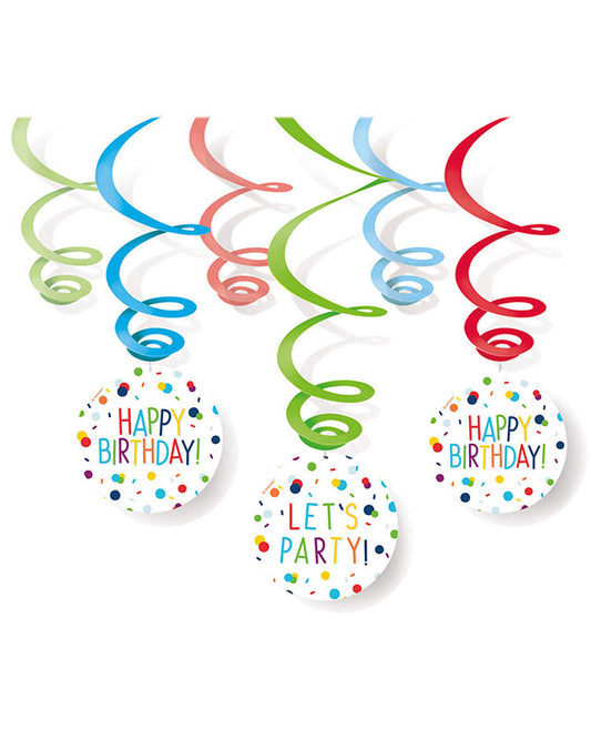 Confetti Birthday Hanging Swirls (6pk)