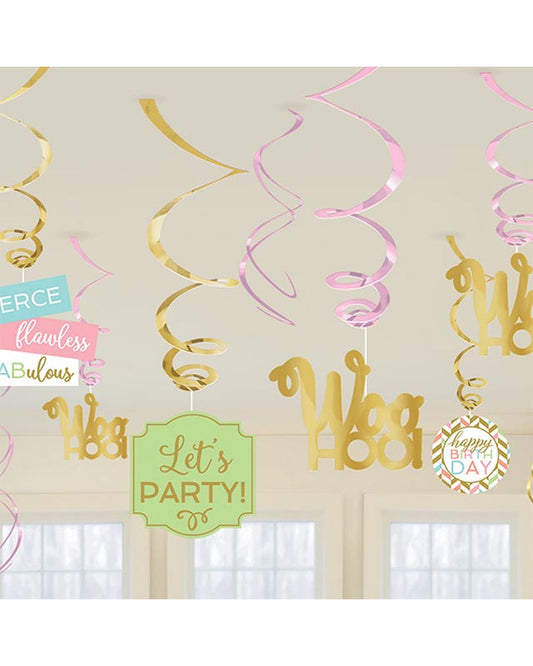 Confetti Fun Swirl Decorations (12pk)