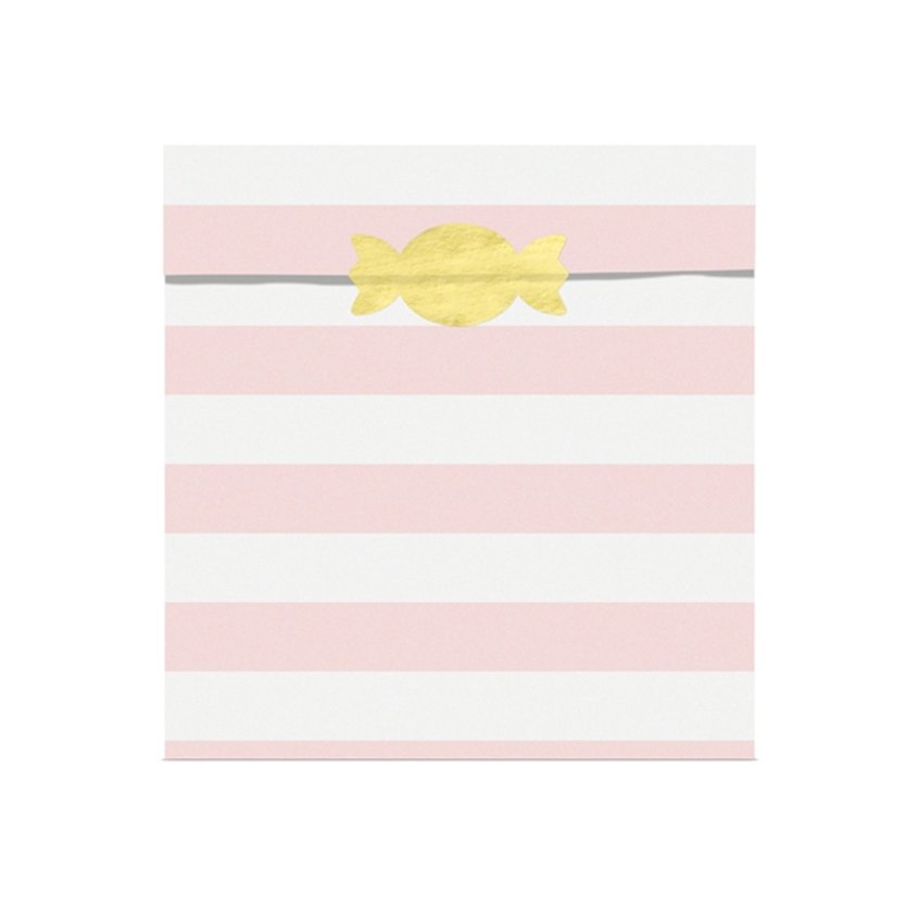 Light Pink Stripe Paper Treat Bags - 14cm (6pk)