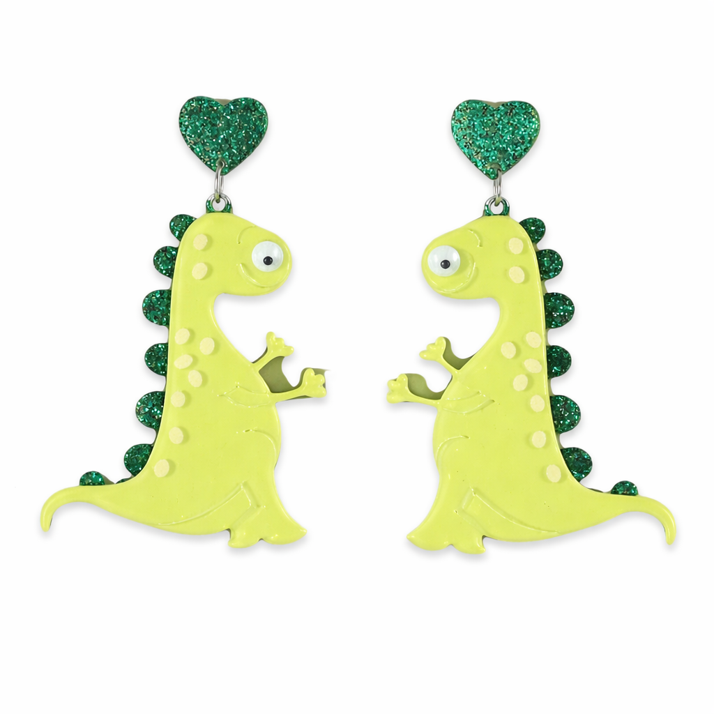 Green Dinosaur Drop Earrings
