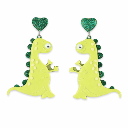 Green Dinosaur Drop Earrings