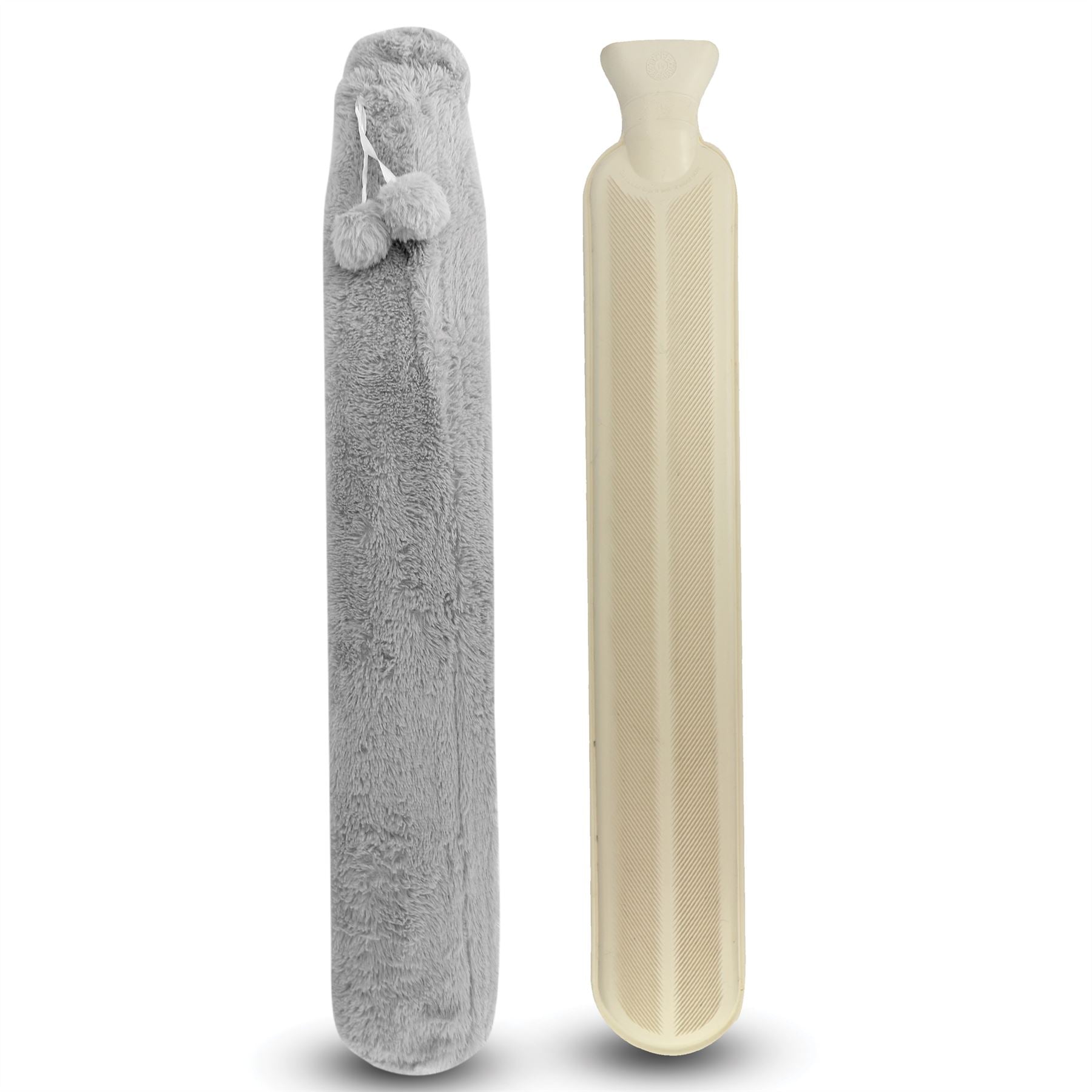 Long Hot Water Bottle 2L with Soft Fleece Cover in Grey | Pukkr	