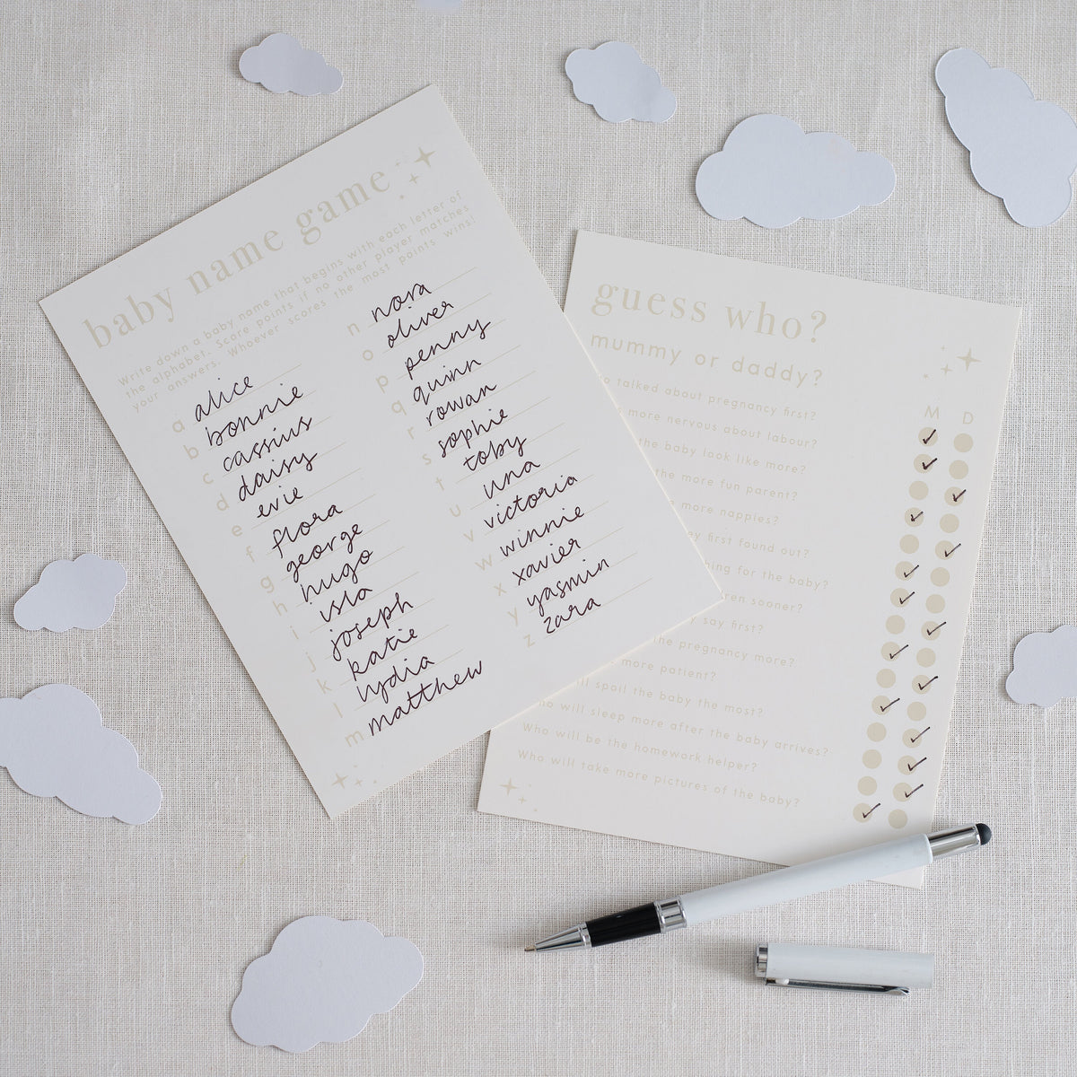 Double Sided Baby Shower Games Card