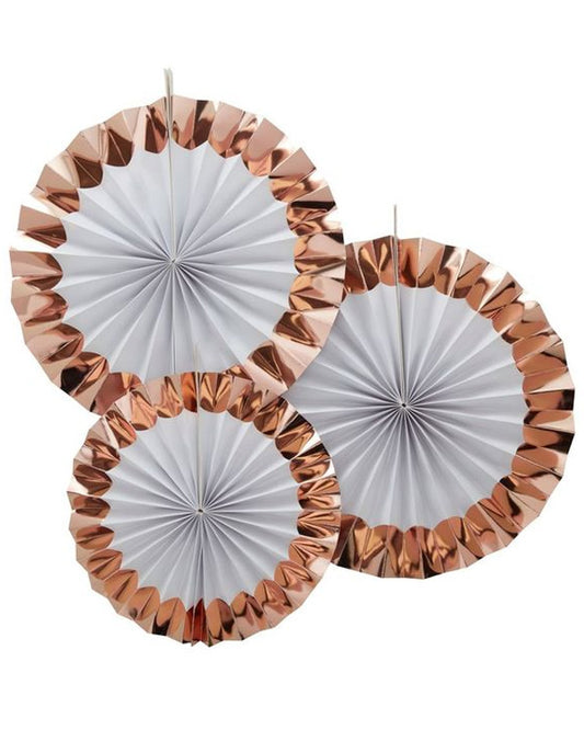 White & Rose Gold Paper Fan Decorations -  38cm