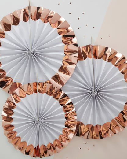 White & Rose Gold Paper Fan Decorations -  38cm