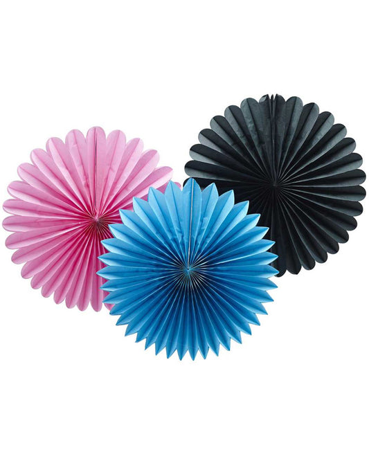 Pink, Black & Blue Paper Wall Fan Decorations (3pk)