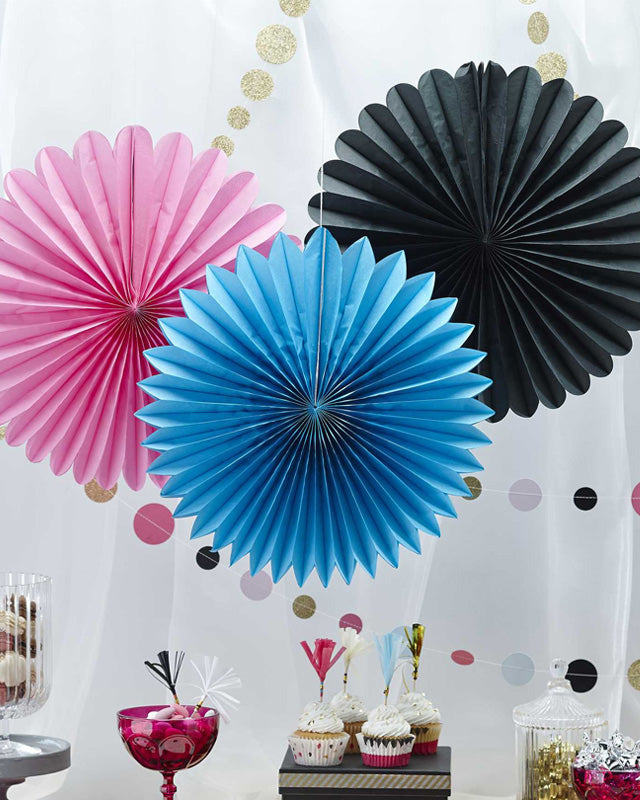 Pink, Black & Blue Paper Wall Fan Decorations (3pk) – product image 2
