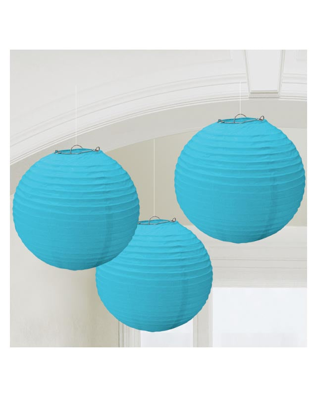 Caribbean Blue Paper Lanterns - 24cm (3pk)