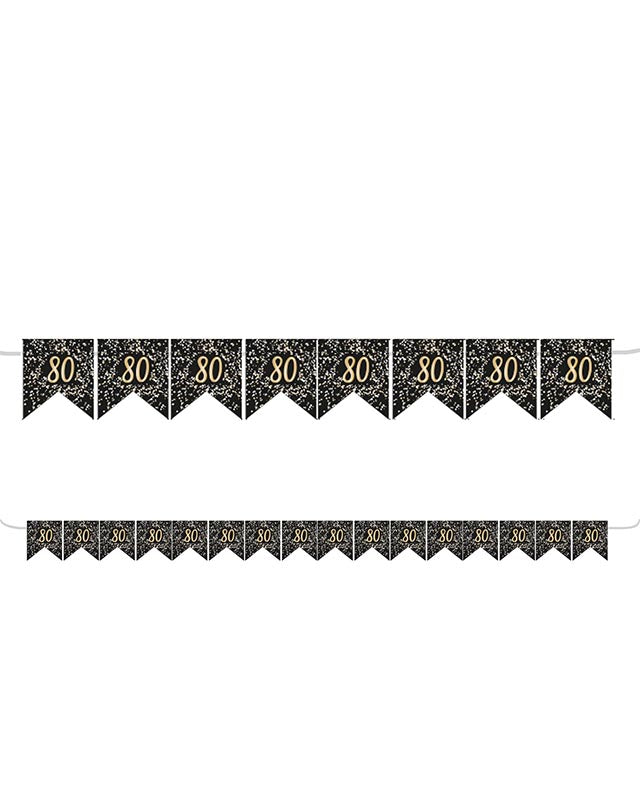 Gold 80th Paper Flag Bunting - 3.2m