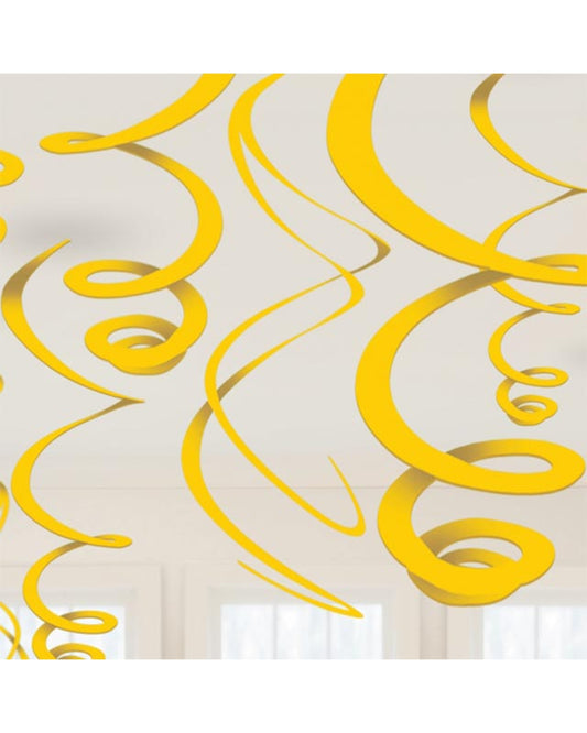 Yellow Plastic Hanging Swirls (12pk)