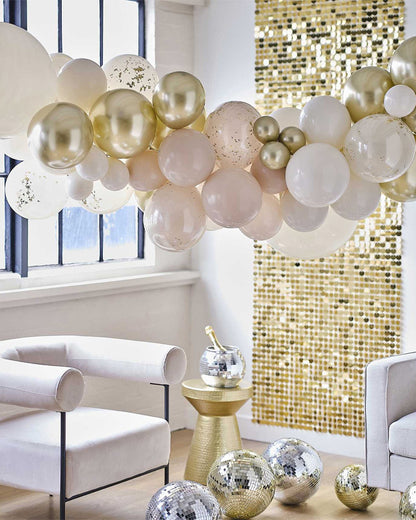 Nude & Gold Balloon Arch with Gold Confetti (60pk)