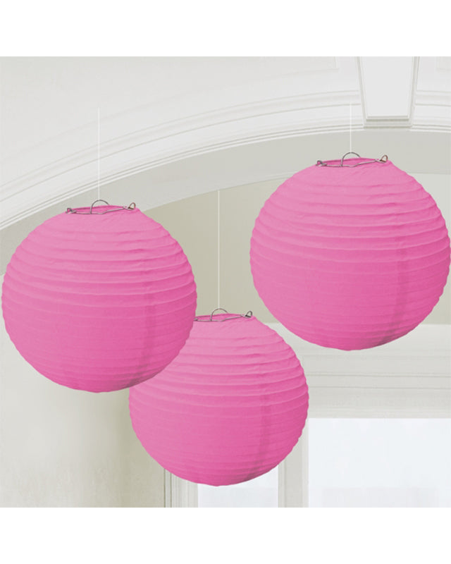 Bright Pink Paper Lantern Decorations - 24cm (3pk)