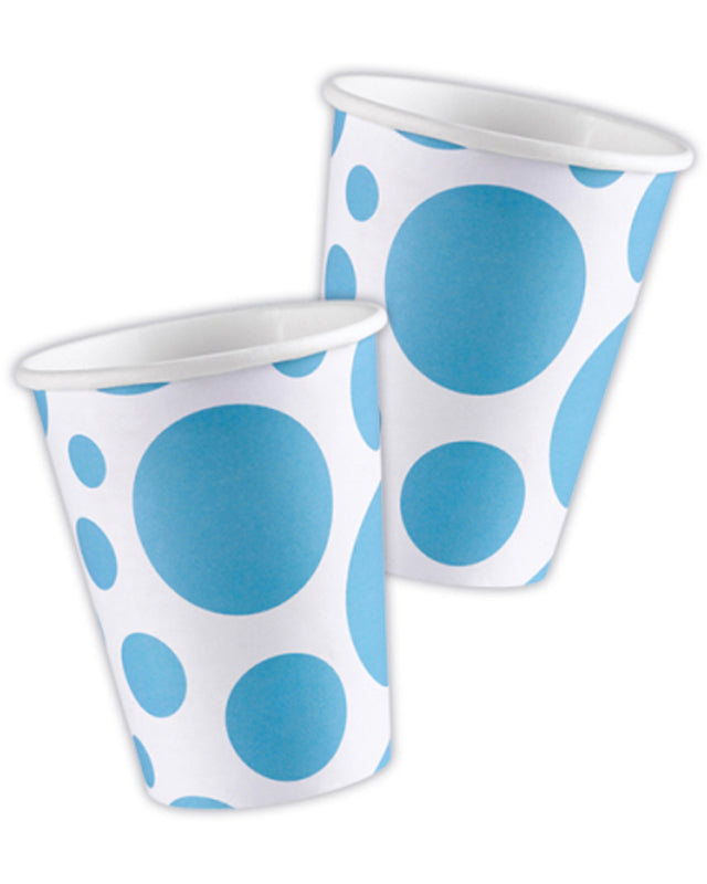 Turquoise Polka Dot Cups - 266ml Paper Party Cups (8pk)