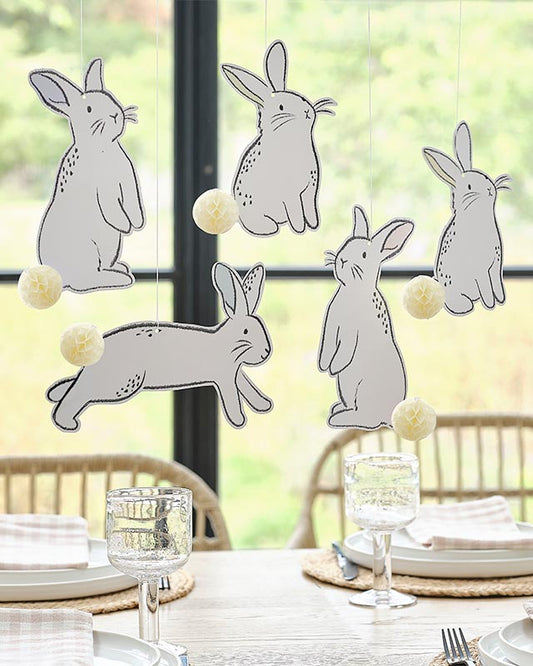 Hanging Bunnies with Honeycomb Tails - 5pk