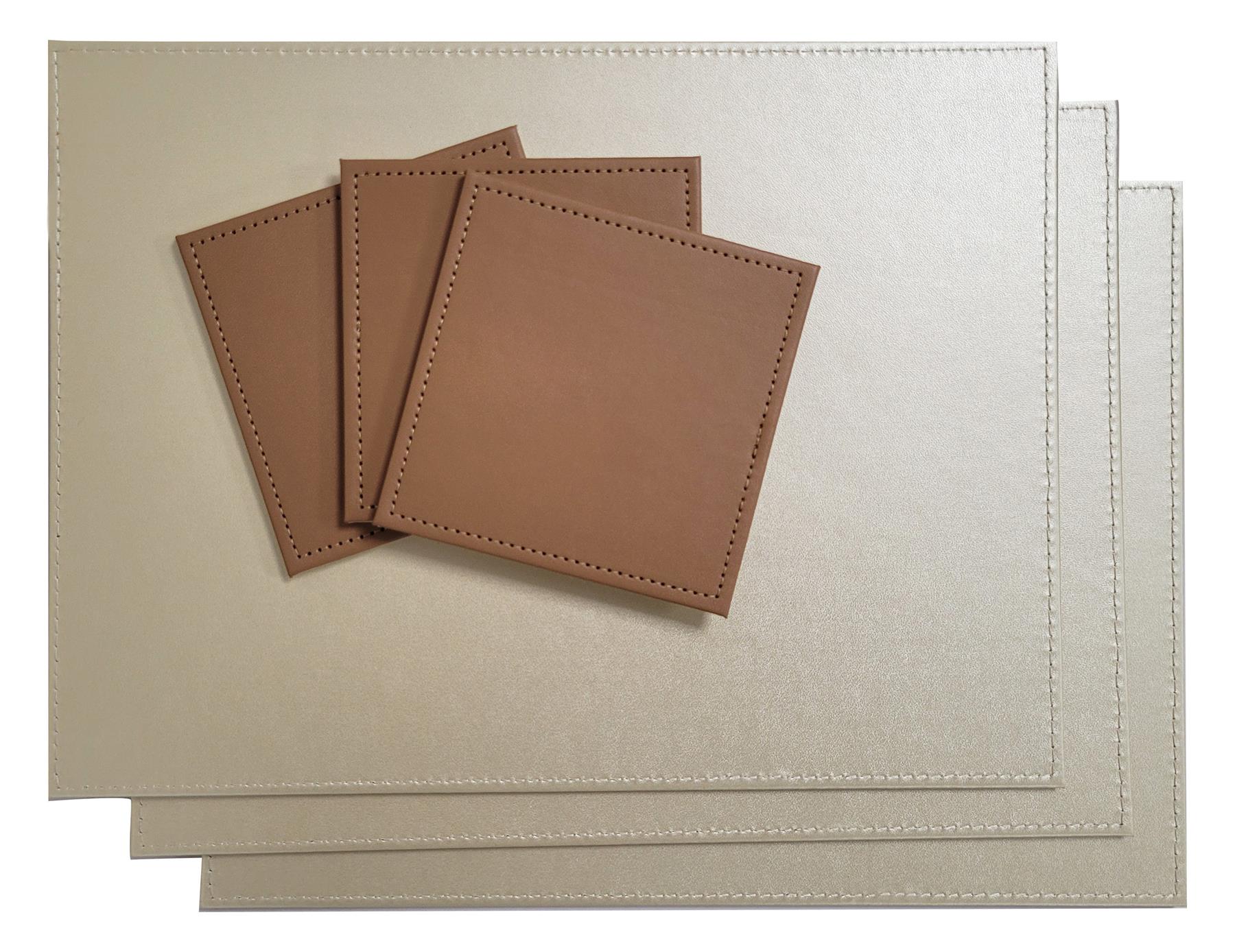 Faux Leather Placemats & Coaster Table Set Brown - 12 Piece | M&W	