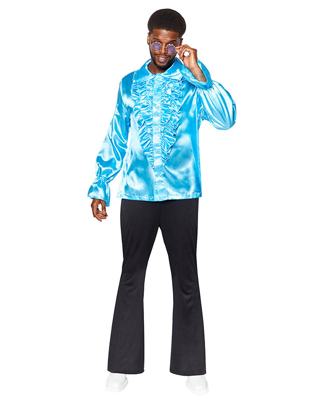 70s Blue Ruffle Shirt - Adult Costume