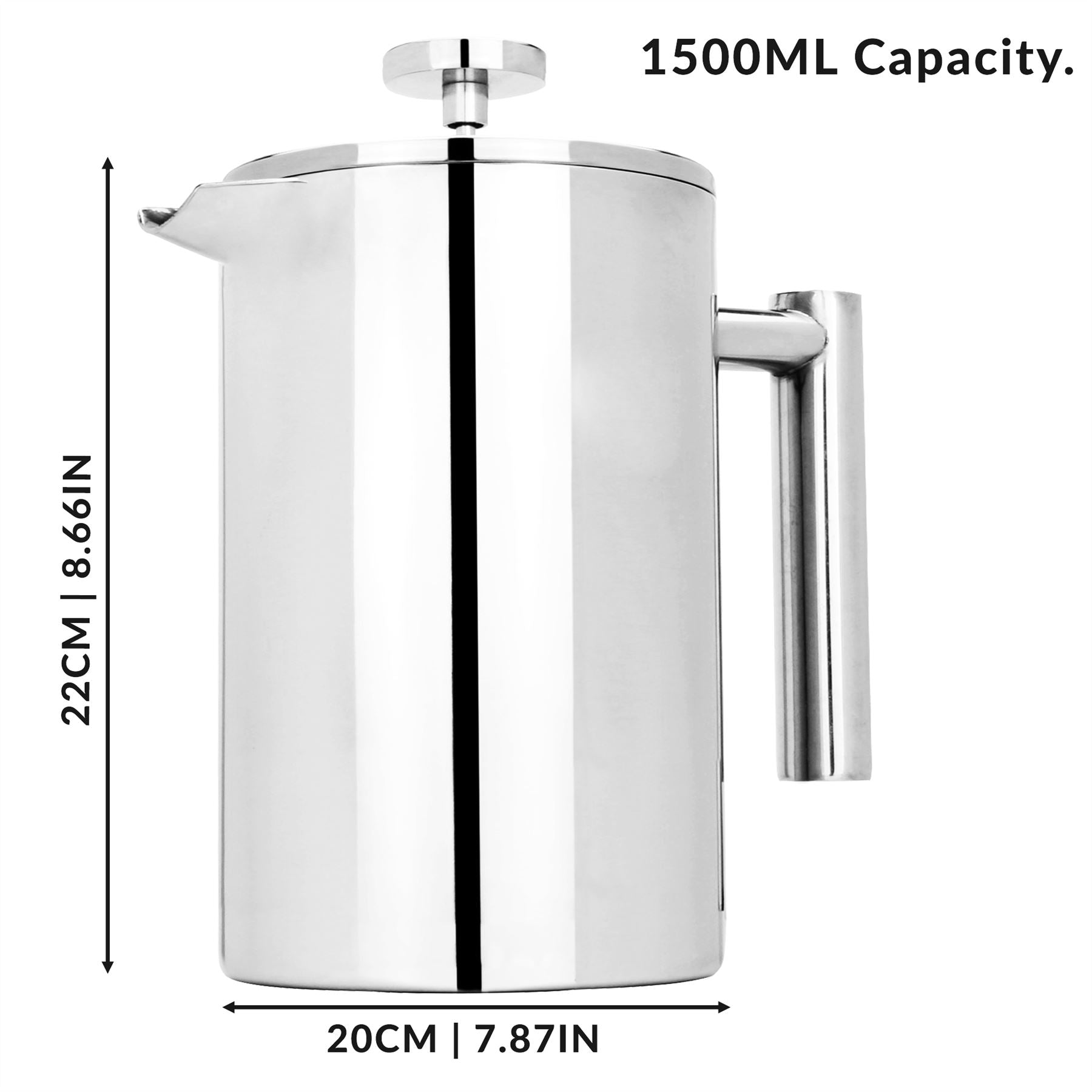French Press Cafetiere Steel Coffee Maker 1500ml | M&W	