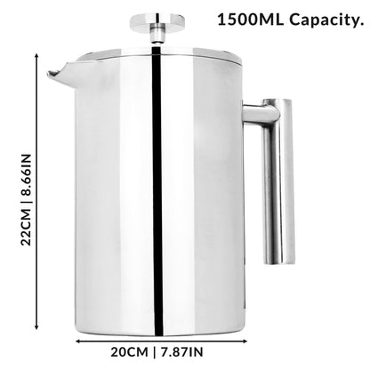 French Press Cafetiere Steel Coffee Maker 1500ml | M&W	