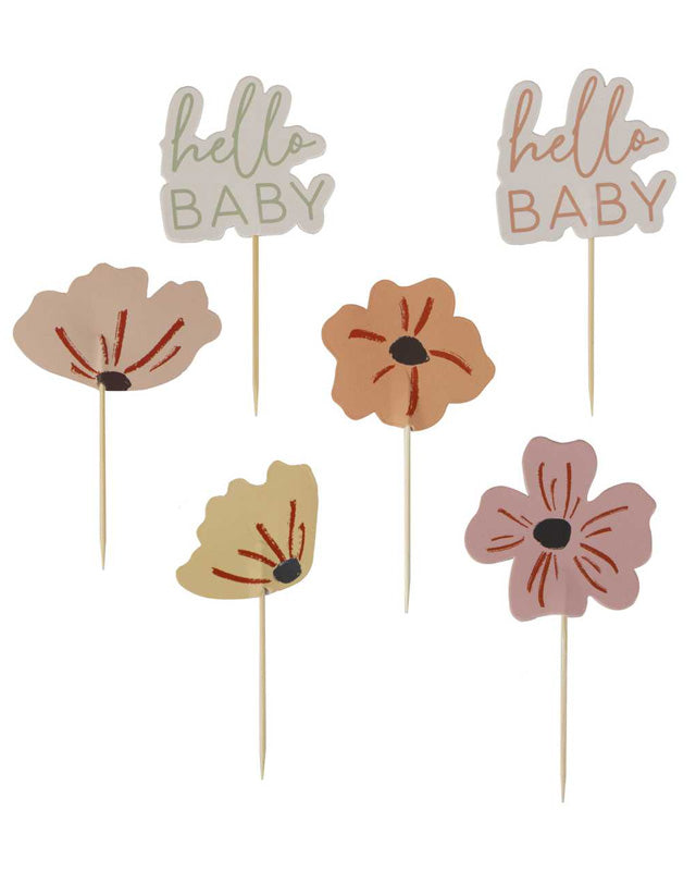 Floral Baby Paper Cupcake Toppers (12pk) – product image 2