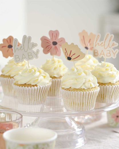 Floral Baby Paper Cupcake Toppers (12pk)
