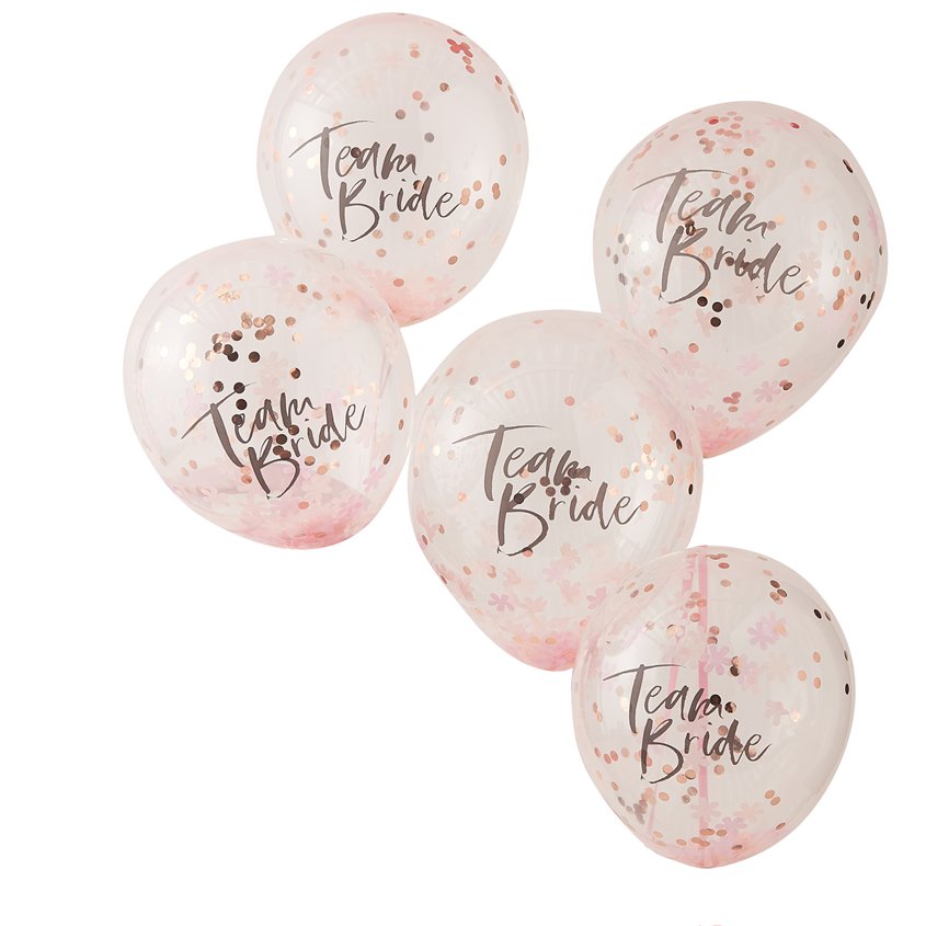 Floral Hen Party 'Team Bride' Confetti Latex Balloons - 12" (5pk)
