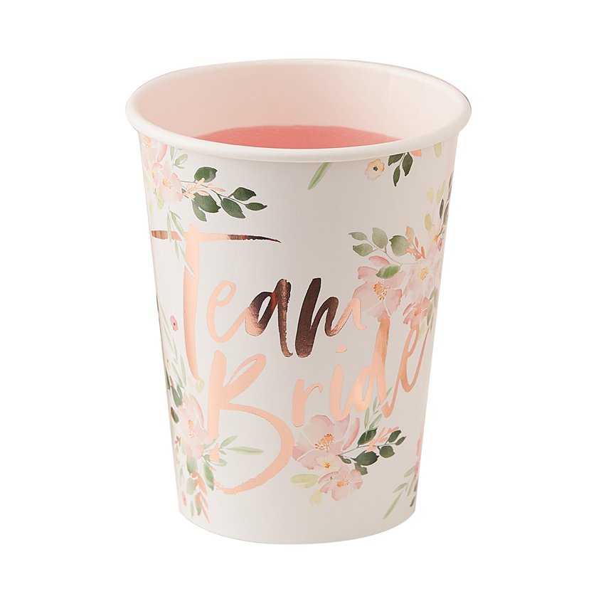 Floral Hen Party 'Team Bride' Paper Cups - 255ml (8pk)