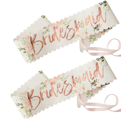 Floral Hen Party 'Bridesmaid' Sashes (2pk)