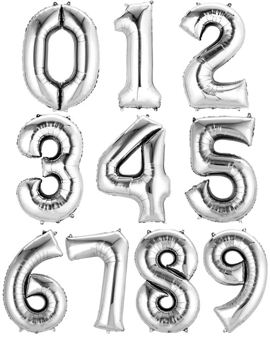 Silver Foil Number Balloons - 16" Air Fill