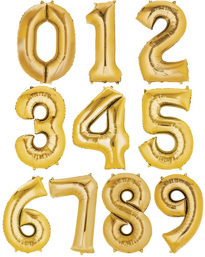 Gold Foil Number Balloons - 16" Air Fill