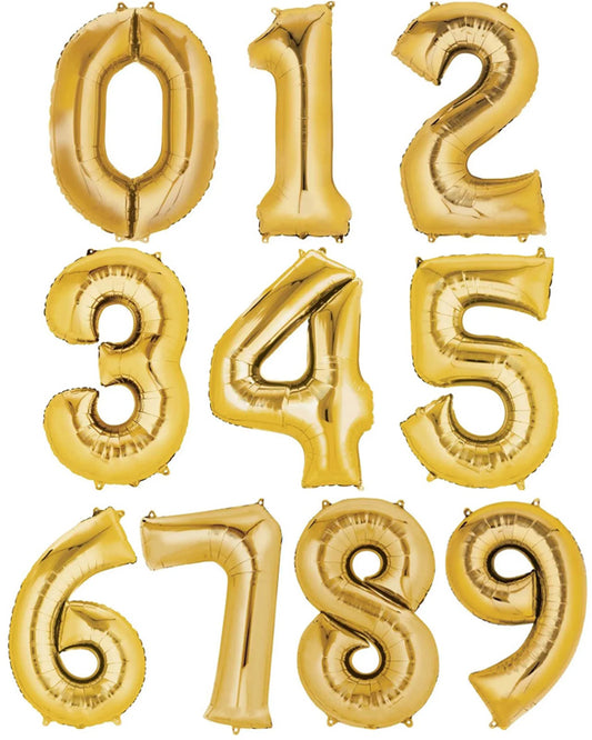 Gold Foil Number Balloons - 16" Air Fill