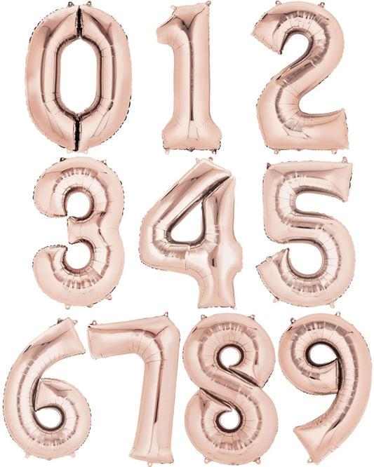 Rose Goid Foil Number Balloons - 16" Air Fill